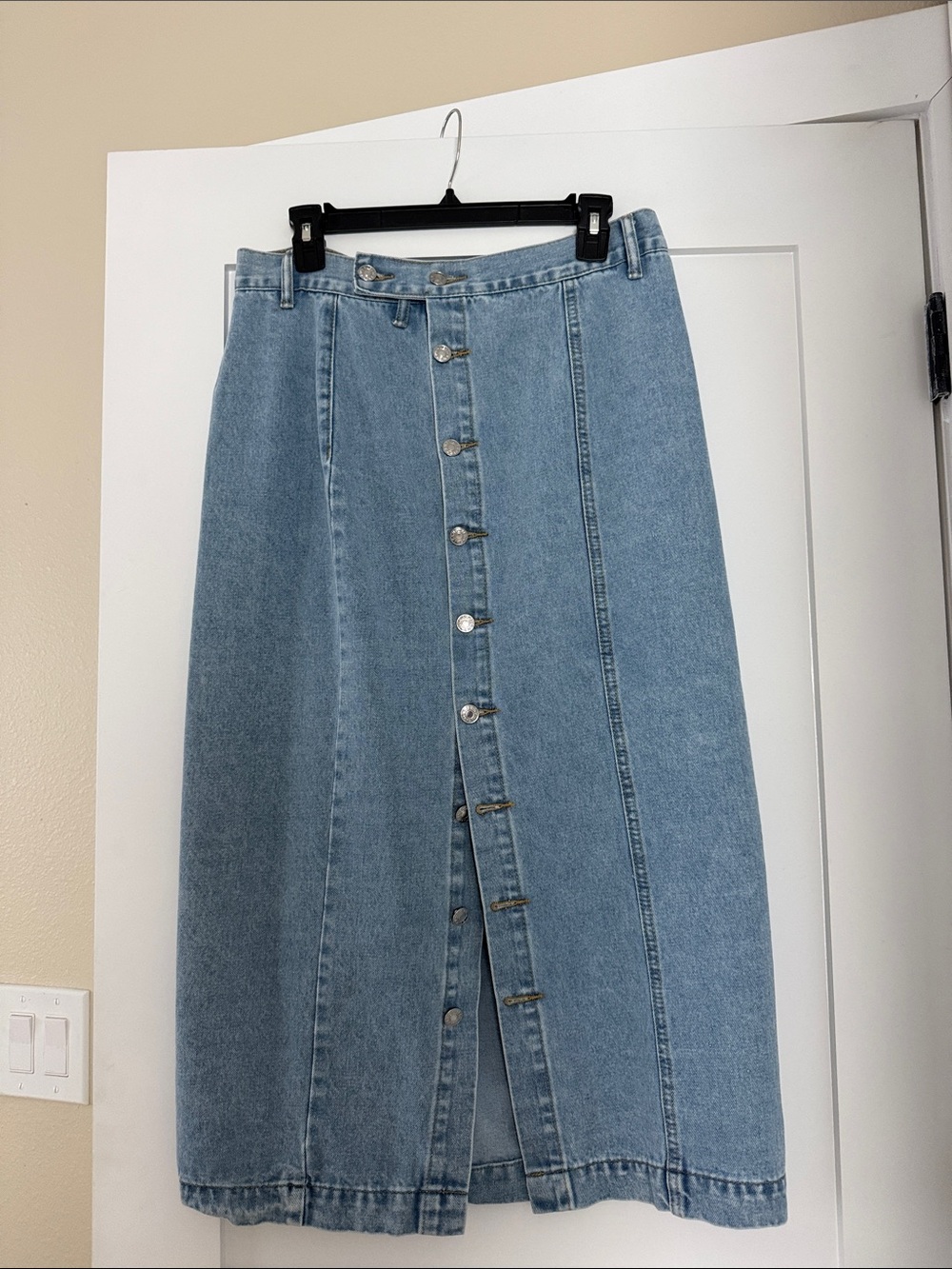 SHEIN Light Blue Button-Front Denim Midi Skirt